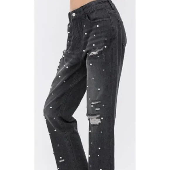 Vocal PEARL EMBELLISHED FRONT RIPPED JEANS Med NWT - Picture 3 of 5